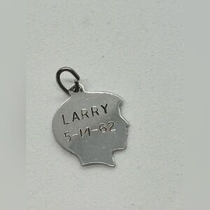 Vtg 925 Sterling Silver Necklace Boy Head Silhouette Larry Charm Pendant